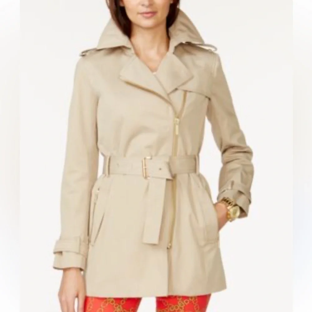 MICHAEL Michael Kors Tan Belted Front-Zip Trench Coat Size XS